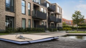 Bolig, nøgler og dokumenter til en artikel om Oprettelse af lejekontrakt.