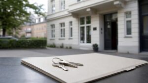 Bolig, nøgler og dokumenter til en artikel om Opsigelse af erhvervslejemål.