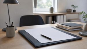 Juridiske dokumenter og en kuglepen til en artikel om Solvenserklæring.